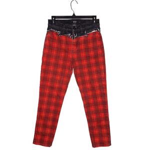 Hudson Jeans Bettie Taper Jeans High Rise Red Plaid Tartan 26 Punk Ska Grunge